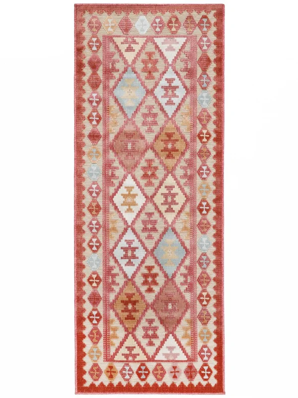 Washable Indoor/Outdoor Rug Geometric Saga Kilim Beige/Multicolor Runner Small Oeko-Tex