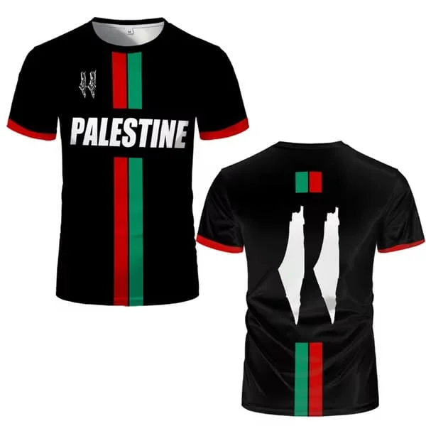 Palestiina Jalkapallo T-paidat Kesämuoti Lyhythihainen Palestiinan lippu 3D-painetut T-paidat Rento O-kaula-aukko Löysät Miesten paidat T-paidat