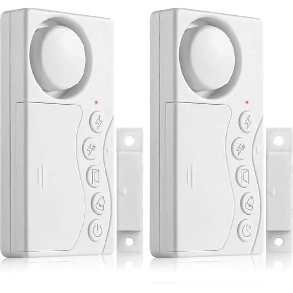 2-pack dörr- och fönsterlarm, frysdörrslarm, kylskåpsdörrslarm med 3/15/30/60 sekunders fördröjning, frysdörrslarm för hem, butik, etc.
