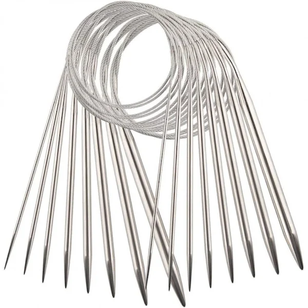 Rundstickor Set, Rostfria Stickor 8-delars Kit med 60 cm Kablar, Rundstickor Set i Flera Storlekar för Tröjor