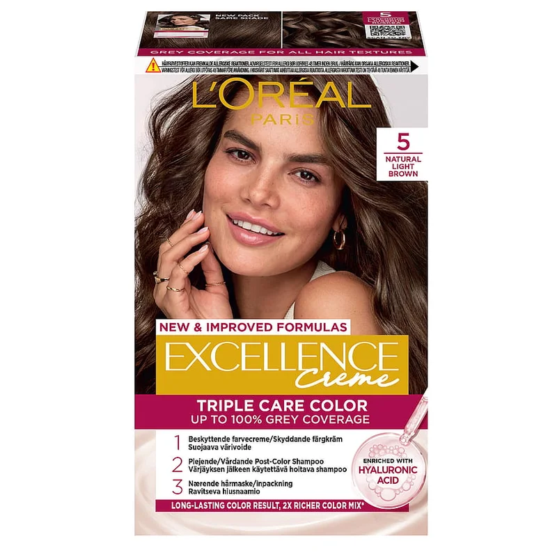 L'Oréal Paris Excellence Creme Permanent Color 5 Lysebrun, Hår, Hårfarve, Permanent Hårfarve