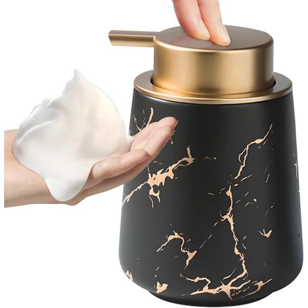 [RM] Keramisk sæbedispenser til skum og lotion med let trykpumpe sort 12,5x8,5cm