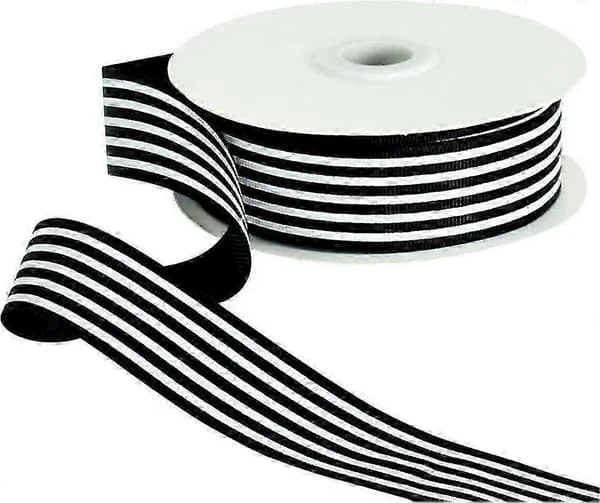 Svart vit randigt band 1 tum brett tyg grosgrain band 25 yards rulle för presentinslagning