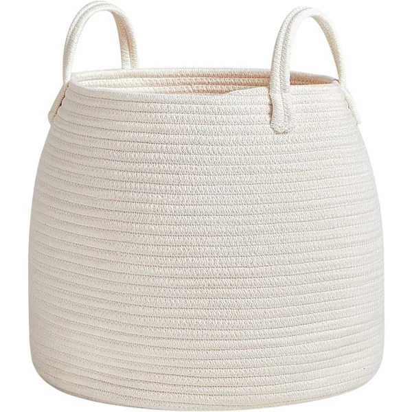 Børnekurv til tæpper, puder, legetøj (38*29*33cm) | Baby legetøjskurv | Opbevaring til børneværelset i boho-stil | Babyshower | Hvid