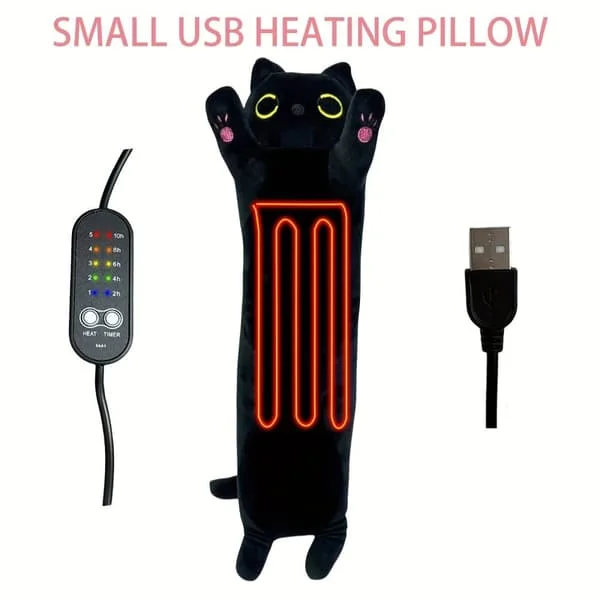 USB-uppvärmd Svart Kattkudde med 5 Värmelägen och Timer, 50 cm, Året-runt Värmekudde för Soffa och Säng_TF_TF