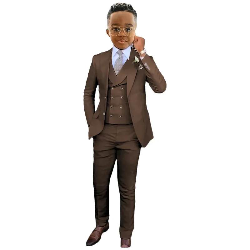 AliExpress - Anzug für Jungen, Hochzeit, Smoking, braune Jacke, Weste, Hose, 3-teiliges Set, formelle Kleidung, Urlaub, Party, Blazer, Kinder-Outfit
