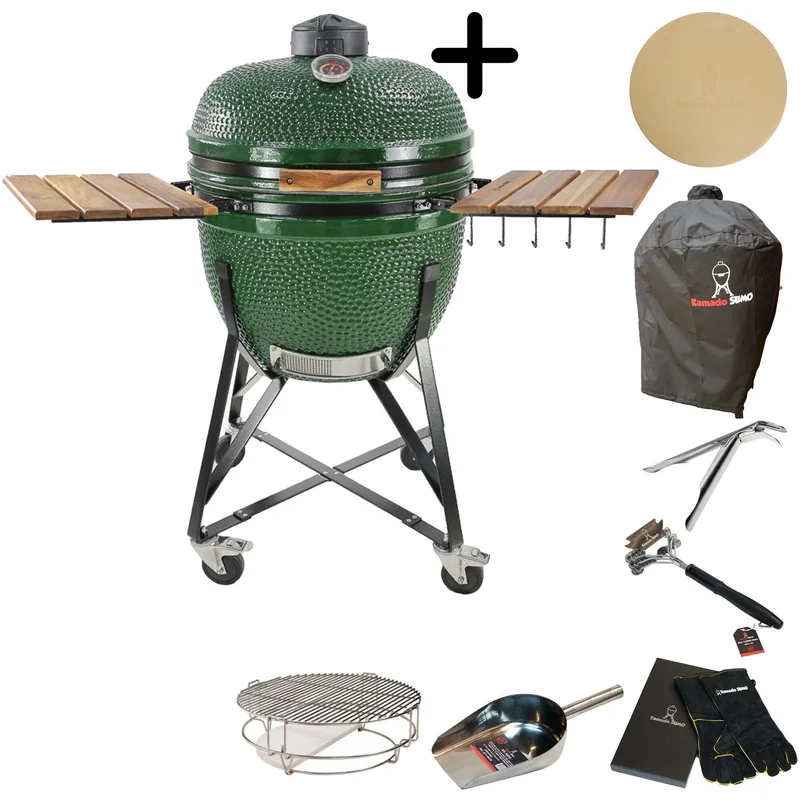 Kamado sumo Grön + tillbehör kolgrill | Utematlagning > Grillar > Kamadogrillar | Bagaren och Kocken