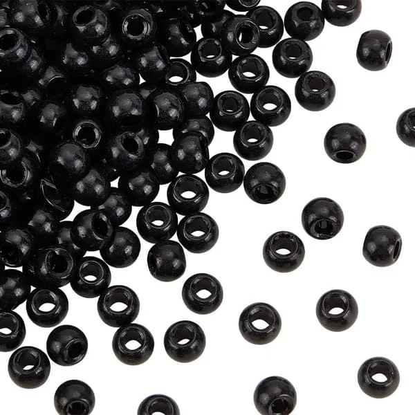 200 runde sorte glasperler med store huller (2,5 mm), løse glasperler, krystalperler til smykkefremstilling og andre håndværksprojekter - 6,3 x 5 mm