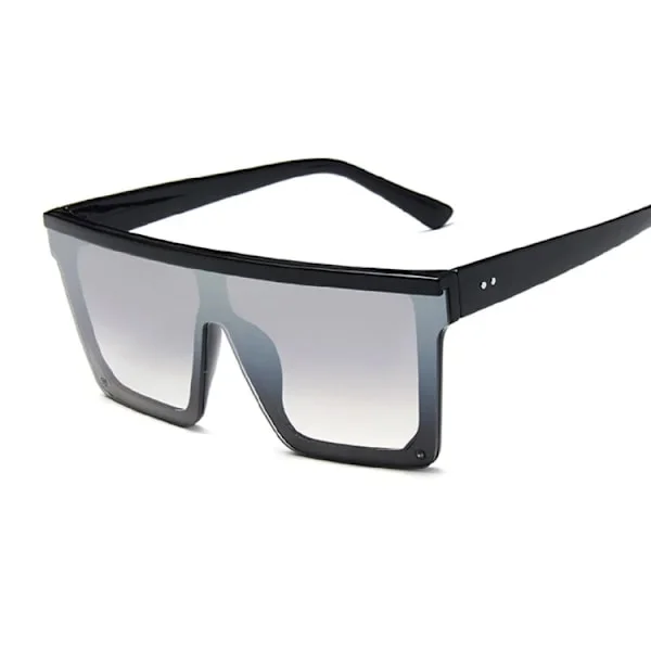 Firkantede solbriller dame luksus vintage merke designer solbriller kvinnelig stor ramme speil svart sølv flat topp Oculos De Sol