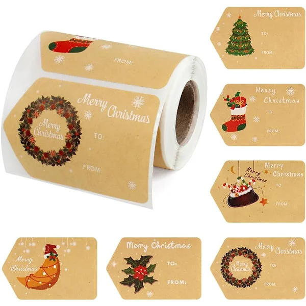 Presentetiketter, självhäftande God Jul-namnetiketter lämpliga för presentetiketter i lådor, påsar, kuvert (200 st)