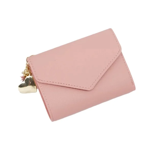 Women's Wallet, Leather, Multi-Card, Small Tassel Wallet, Tri-fold Wallet, Card Holder, Coin Purse Light Pink Short