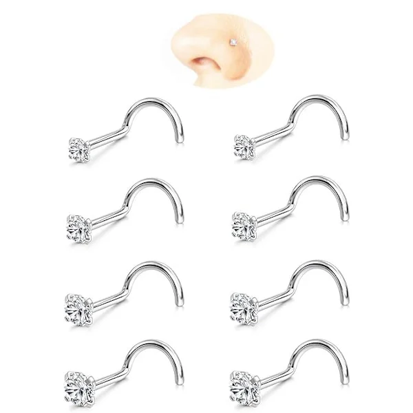 8 stk 20G neseringer - Gull/Sølv 316L kirurgisk rustfritt stål, hypoallergen nesepiercing smykker for kvinner og menn med 1,5 mm