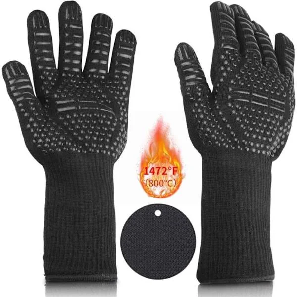Varmebestandige ovnhandsker, ovnhandsker med silikonepude, grillhandsker, kogehandsker, skridsikre ovnhandsker op til 800°C/1472°F,