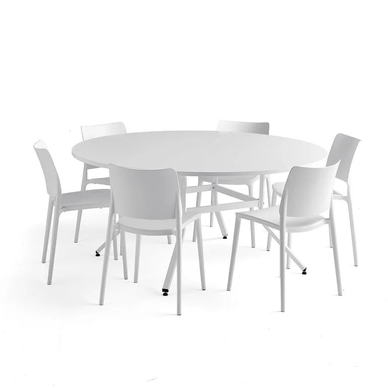 Furniture set VARIOUS + RIO, 1 table and 6 white chairs