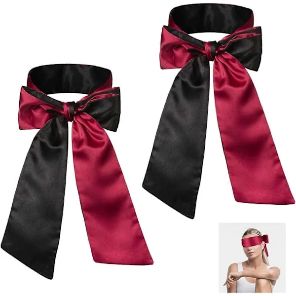 MUJIXI Satin Søvnmaske, 2 Stk. Søvnmaske, 150cm Blindfold Øjenbind Satin Søvnmaske til Par, 2 Pak Sort og Rød Satin Øjenmaske Søvnmas