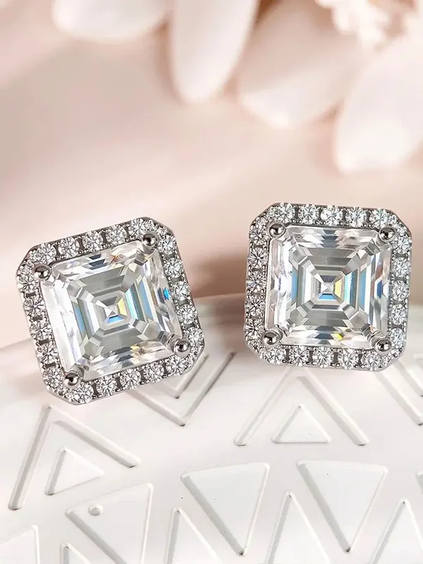 AliExpress - OEVAS 7mm Asscher Moissanit Hochzeit Ohrringe Für Frauen S925 Silber Luxus Voller Diamanten Verlobung Party Ohrringe Schmuck Geschenk