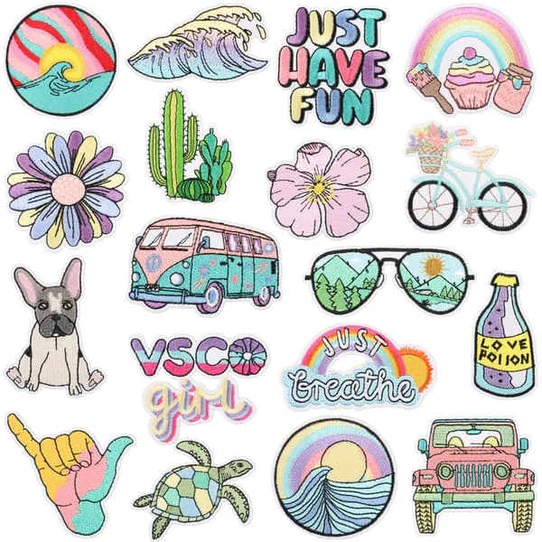 18 Pieces Embroidered Summer Waves Iron On Patches for Clothing