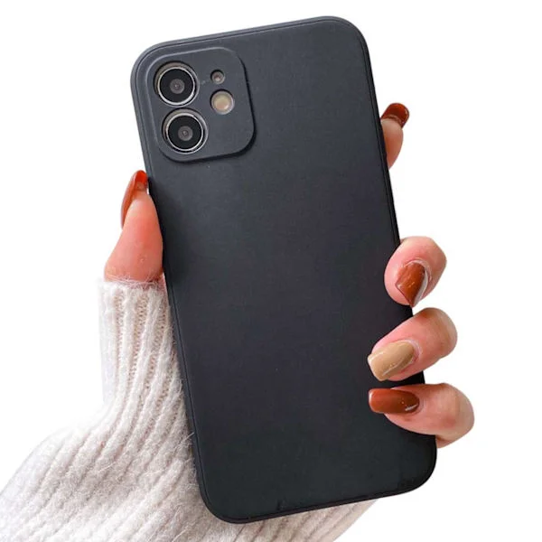 iPhone 12 Mini Tunt Svart Mobilskal med Linsskydd 1mm TPU