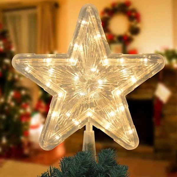 Christmas Tree Topper, Gold Glitter Hollow Christmas Tree Star for