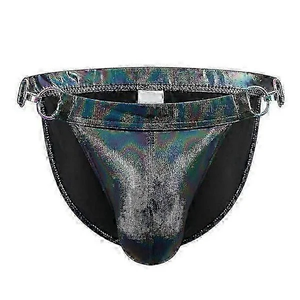 Herre Trusser Badetøj Badedragt Sexet Skinnende PU Læder Pose Lås Spænde Surfing Svømmebukser Strand Bade Bikini Undertøj L Sort