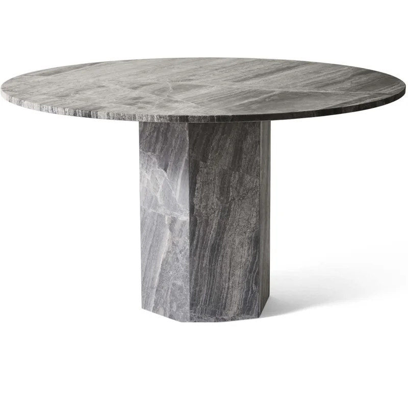 Eksklusivt Naxos Spisebord, River Grey Marmor | Unikt Design, Massiv Marmorplade, Lakeret Bordplade | Ø130x75cm - Borde