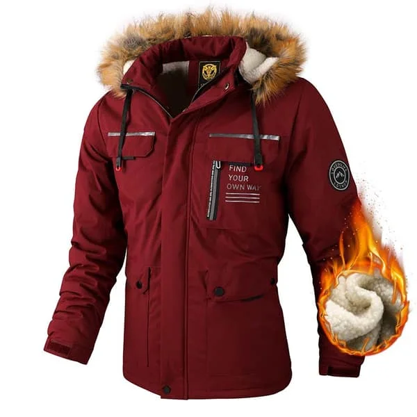 Varm fleeceparka for menn med hette og pelskrage, vindtett jakke, klassisk avslappet kåpe - Nyhet for vinteren 2024 Rojo XL Rojo XL