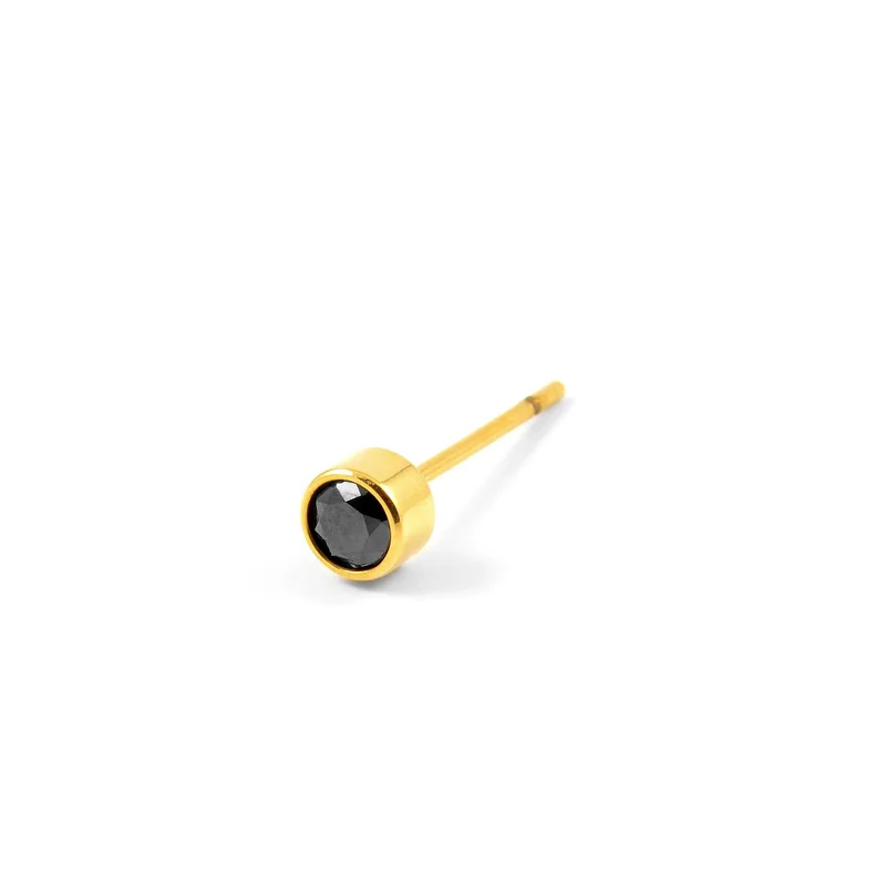 5mm Round Gold-Tone & Black Cubic Zirconia Earring for Men - Stud earrings