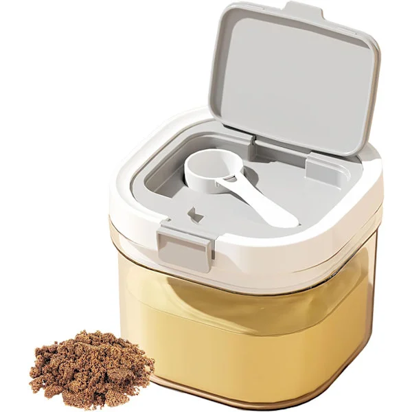 Melkepulverbeholder med skje, også egnet for oppbevaring av kaffe og tørr mat. Enkel å rengjøre, ideell for kaffe, mel og sukker (800 ml).