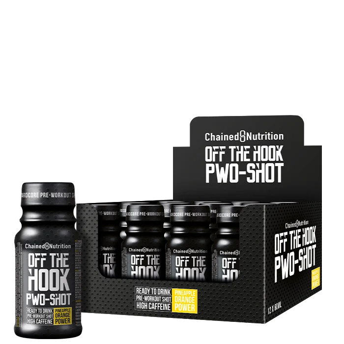 Komplett PWO Chained Nutrition 12 x Off The Hook PWO-Shot 60 ml, Pineapple Orange Power - Bodyman.dk
