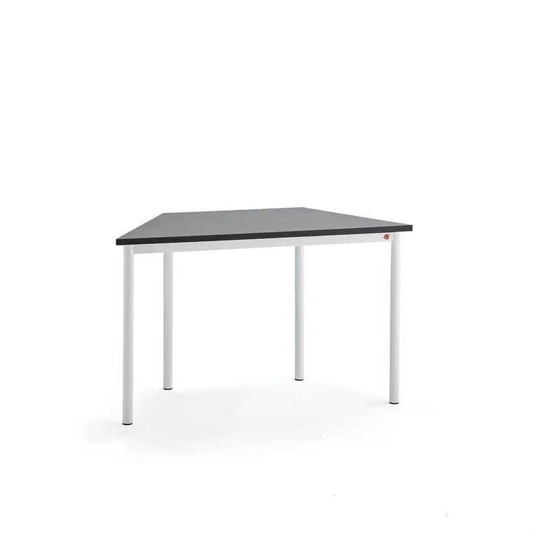 Table SONITUS TRAPETS, 1200x600x720 mm, dark grey linoleum, white
