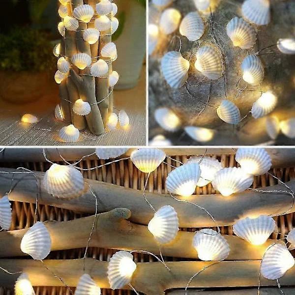 【DENGTU】Ocean Real Seashell 2 cm (h) 40 LED String Lights 4.22 m Battery Operated Waterproof Warm White With Timer And Remote Control For Beach Theme 