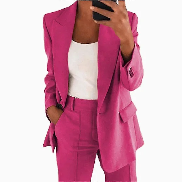 [RM] Women's 2-Piece Suit - Blazer Set Elegant Business Workwear Vintage Classic Solid Color Ruched Sleeve Open Front Suit Jacket and Straight Leg 