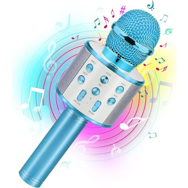 Beste gave til barn, trådløs karaoke mikrofon bluetooth bursdagsgave 4-12 år gammel jente gutt julestrømpe - blå