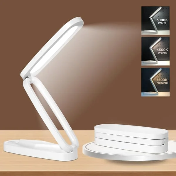 Rechargeable Desk Lamp - Compact, Cordless LED Reading Light for Office and Home (Battery Operated), Foldable and Portable; with 3 Color Temperatures