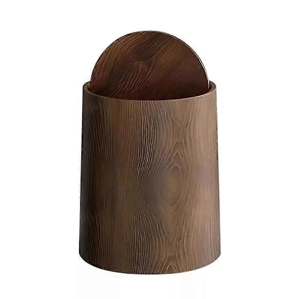 12/15L Waste Bin with Lid - Walnut Brown Wood Grain Bathroom Waste Bin 12L