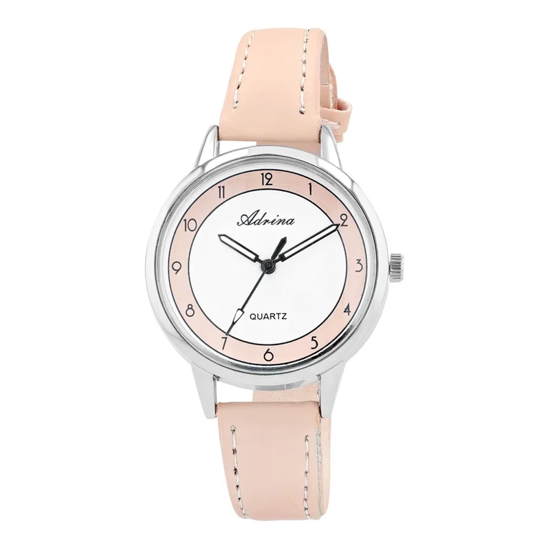 Adrina Dameklokke med reim i kunstskinn / armbåndsur / klokke – rosa/hvit