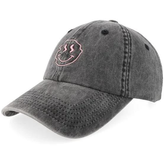 Pica Pica - Schwarz Unconstructed Cap - Smiley Washed Black Dad Cap @ Hatstore