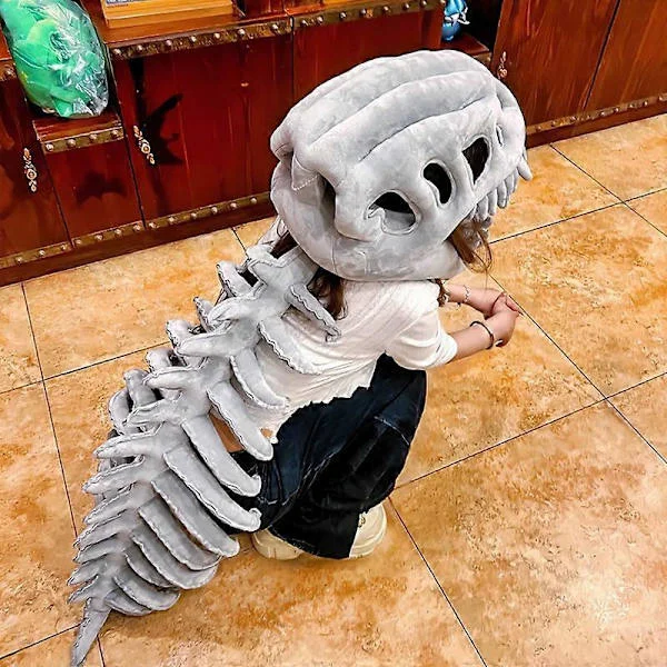 Dinosaur Bein Kostyme Plysjhatt Dinosaur Park Eksoskjelett Plysjleketøy Halloween Valentinsgave for Barn Voksne