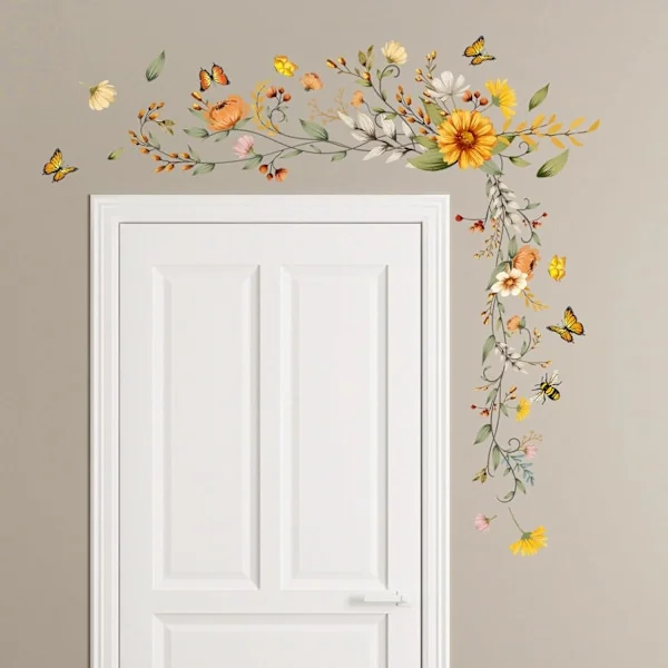 Flower and Butterfly Wall Decals - Floral Wall Decals, Removable Wall Decor Stickers for Living Room, s,AB