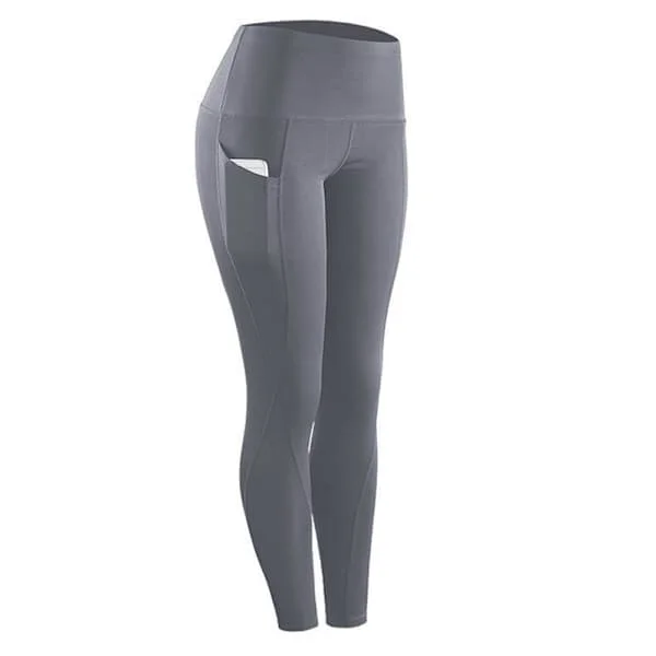 Yoga Byxor för Kvinnor med Fickor Hög Midja Tränings Tights Mörkgrå Mörkgrå M
