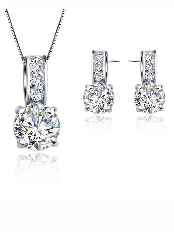 AliExpress - Brautschmuck-Set aus 925er-Sterlingsilber, klassischer kubischer Zirkon, Kristall-Anhänger, Halskette, Ohrstecker für Frauen und Mädchen,