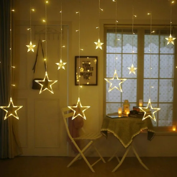LED ljusslinga 12 stjärnor gardin LED ljusgardin Jul
