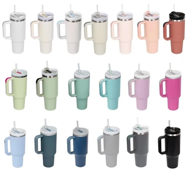 Tumblers kopp med sugrör, lock och handtag - Termos