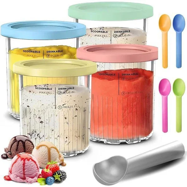 4-pack Ice Cream Pints for Ninja Creami, Ice Cream Containers with Silicone Lids Compatible with NC501/NC500 Series