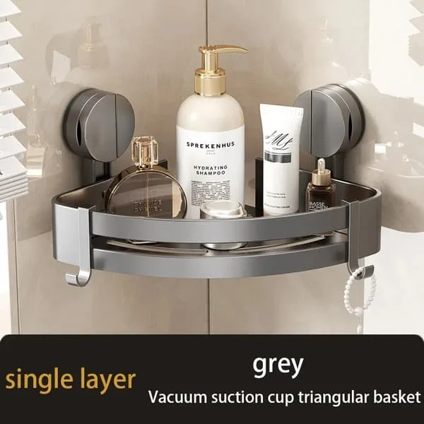 (SC)Bathroom Storage Rack with Suction Cup, No Punching, Tripod Rack Toilet Wall Corner Wall-Mounted Storage Shelf