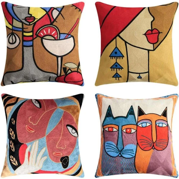 Sett med 4 Picasso putetrekk 45x45 cm, dekorativ pute til sofa - Perfekt