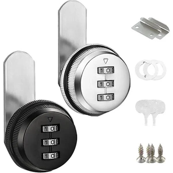 2-delat brevlådelås. Kombinationslås. Skåplås. 25 mm boxlås. Dörrlås. Kodlås. 3-siffrigt kombinationslås (silver och svart)