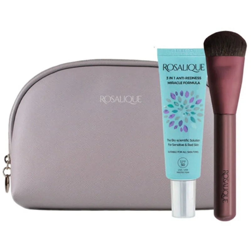 Rosalique Toilettaske + Miracle Foundation Brush + Anti-redness Cream, Makeup, Makeup- & Toilettasker, Toilettasker