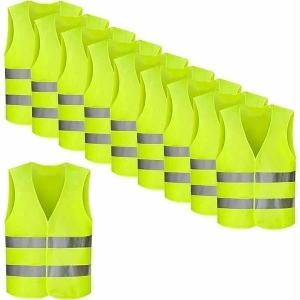 Paket med 8 reflexvästar, neon gul, reflexväst, olycksväst, 360 graders reflexväst vägassistans -