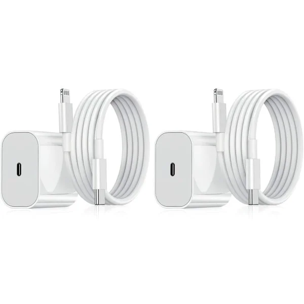 2-pakning iPhone-lader – Hurtigladeradapter + USB-C 20W Hvit 2-pakning Samsung (20w Hvit)